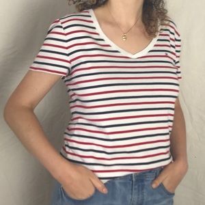 Tommy Hilfiger Striped Scooped V Neck T-shirt
